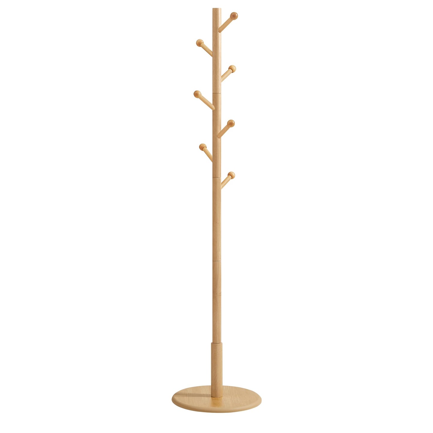 Solid Wood Coat Rack – Free-Standing Tree with 8 Hooks, Adjustable Height for Coats, Hats, and Bags