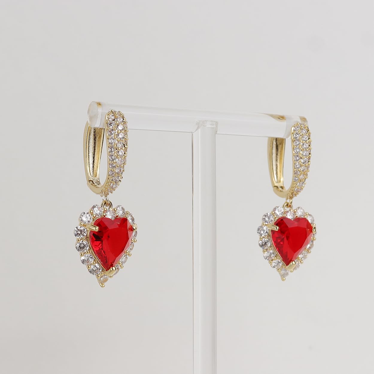 Rhinestone Heart dangle Gold Hoop Earrings for Women, Sparkly Crystal Cubic Zirconia Drop Huggie Earing Dangling