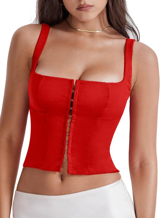 Women's Sleeveless Square Neck Double Layer Crop Top