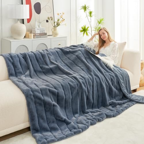 Cozy Bliss Faux Fur Throw Blanket Cozy Warm Plush Striped