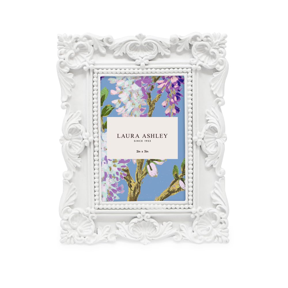 Laura Ashley 2x3 Ornate Resin Picture Frame – Handcrafted Floral Design with Easel for Tabletop and Wall Display