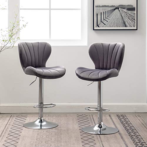 Velvet Adjustable Swivel Barstools, Set of 2