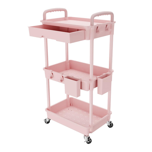 Rolling Utility Cart with Drawer,Storage Cart with Iron Wheels