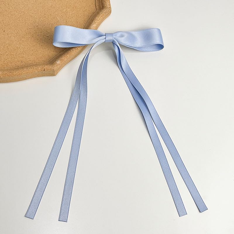 Satin 4-Piece Hair Ribbon Clips for Women and Girls – Pink and Beige Long Tail Bow Hair Accessories