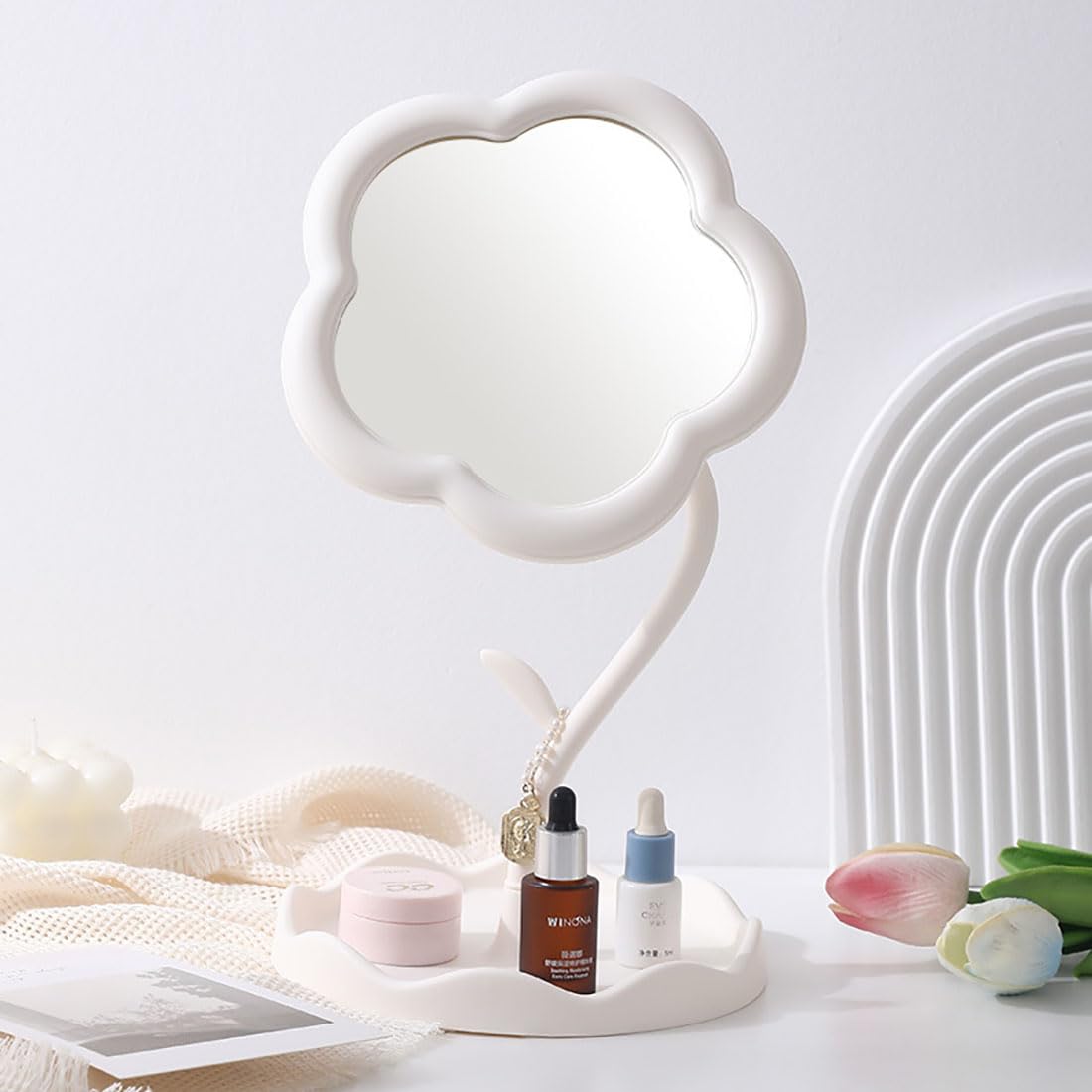 Flower-Shaped Makeup Mirror for Desk Vanity