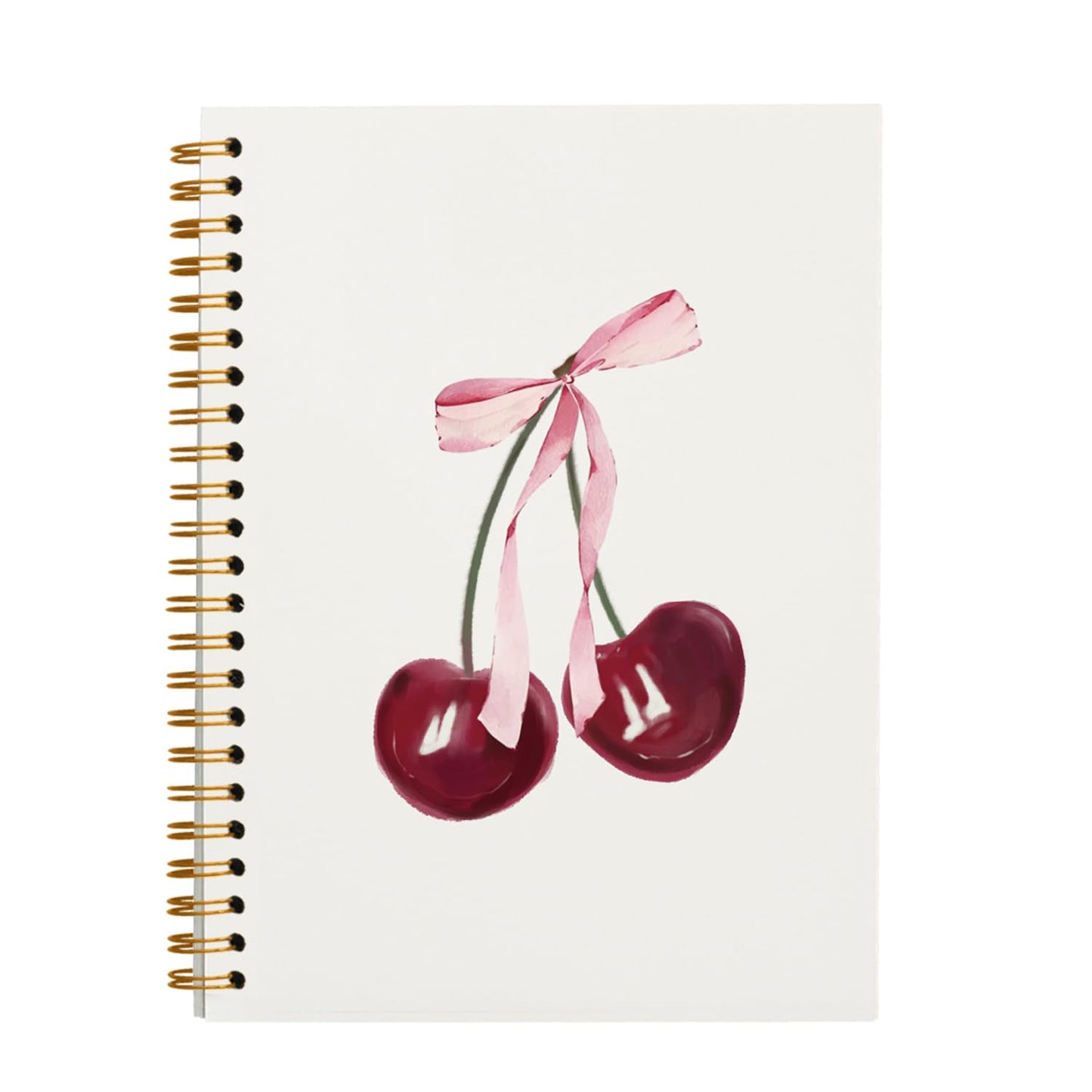 Coquette Preppy Pink Bow Cherry Notebook Journal, College Ruled Spiral Notebook 5.5 x 8.3