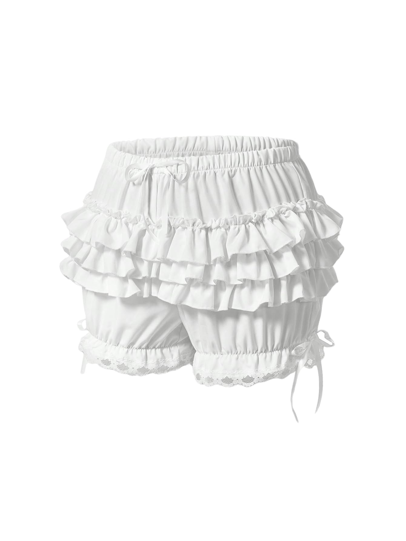 Women's Bow Front Tiered Ruffled Shorts Lace Drawstring Waist Shorts