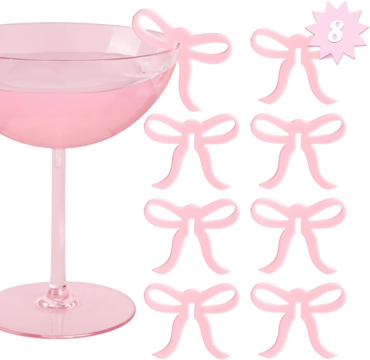 Pink Coquette Bow Drink Markers - 8 count, 2"