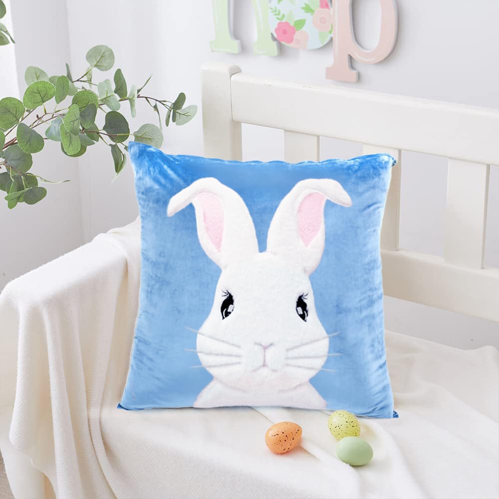 Embroidered 3D Bunny Rabbit Throw Pillowcase Velvet Spring Easter Pillow Covers