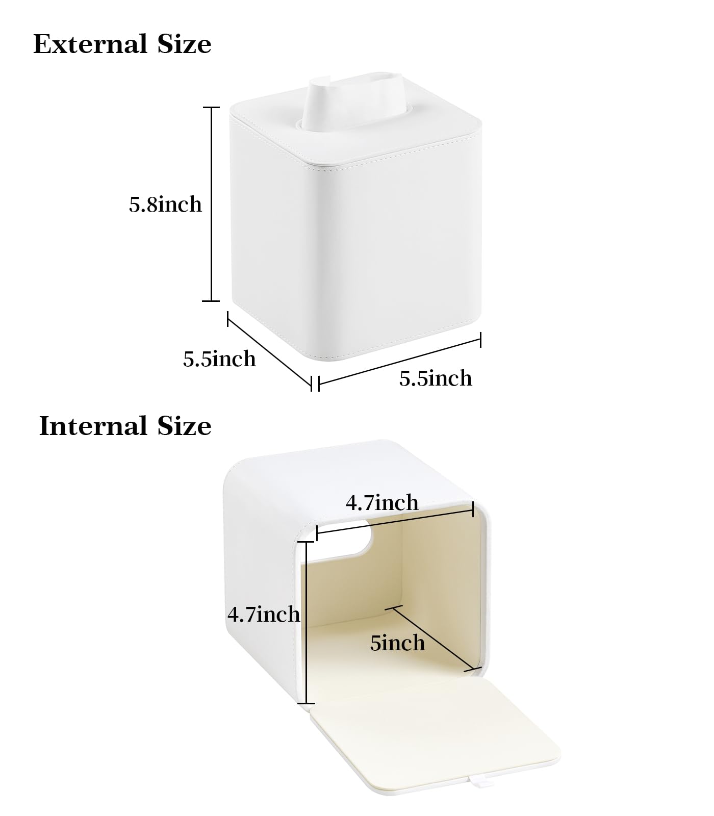 Square Tissue Box Cover with Magnetic Closure - PU Leather