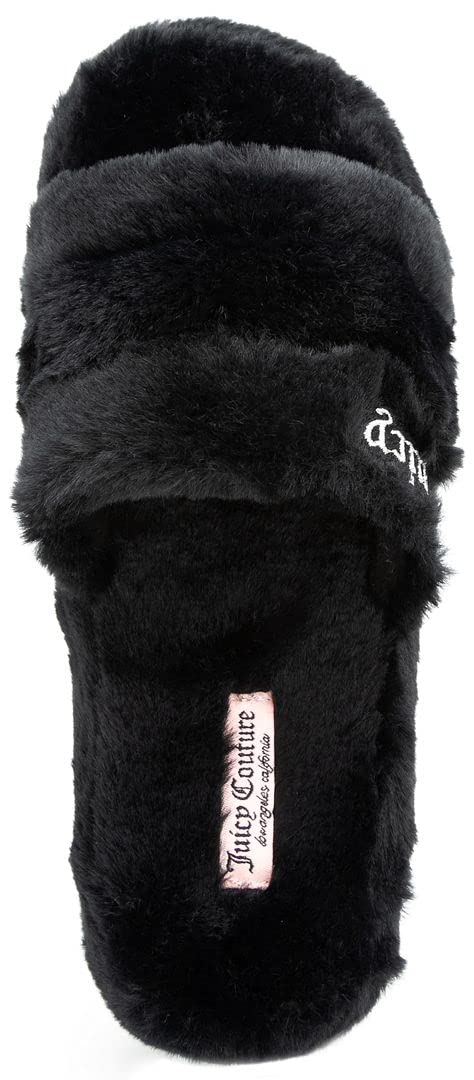 Juicy Couture Women's Faux Fur Slide Sandals – Comfortable Furry Slip-On Slippers