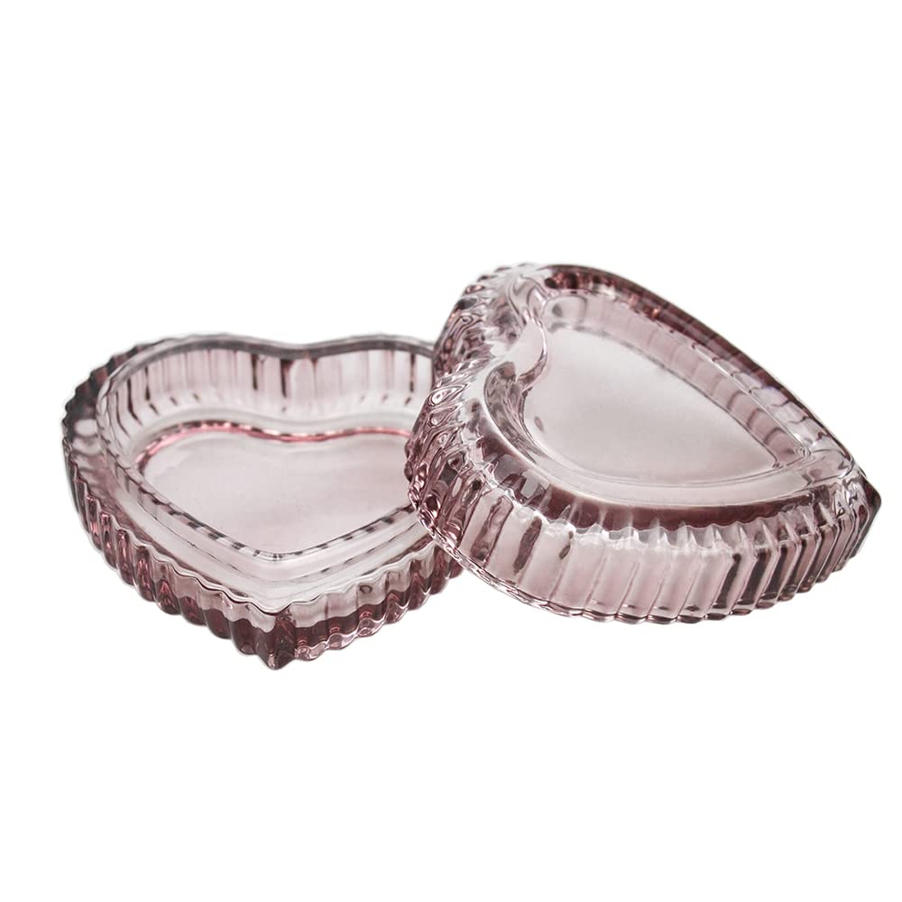 Heart-Shaped Crystal Glass Jewelry Box with Embossed Design and Lid