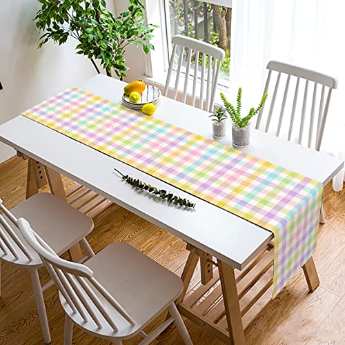 Linen Spring Easter Plaid Table Runner Home Dining Room Kitchen Table Decor