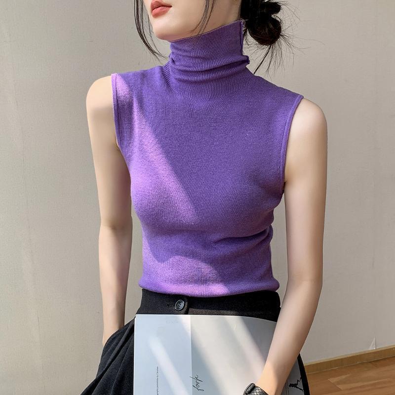 Turtleneck Knitting Vest Women's Sleeveless Bottoming Shirt