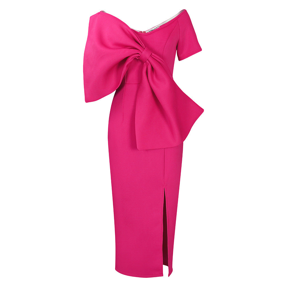 Sexy Big Bow Split Sheath Dress