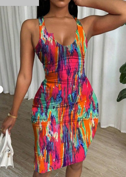 Women's Printed Slim Fit Sleeveless Dress