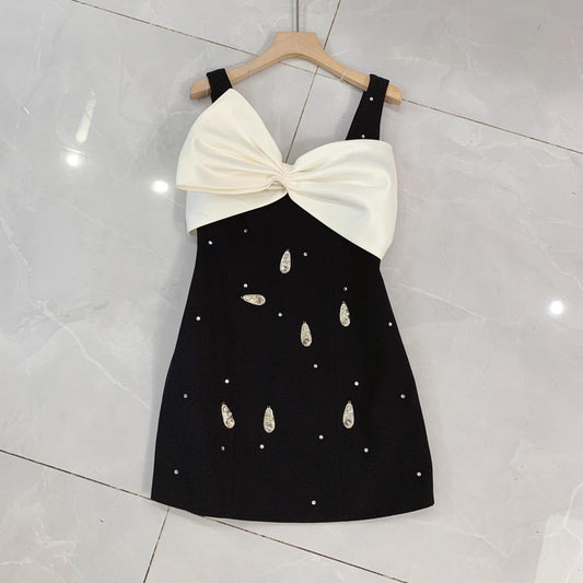 Contrast Color Bow Vest Dress