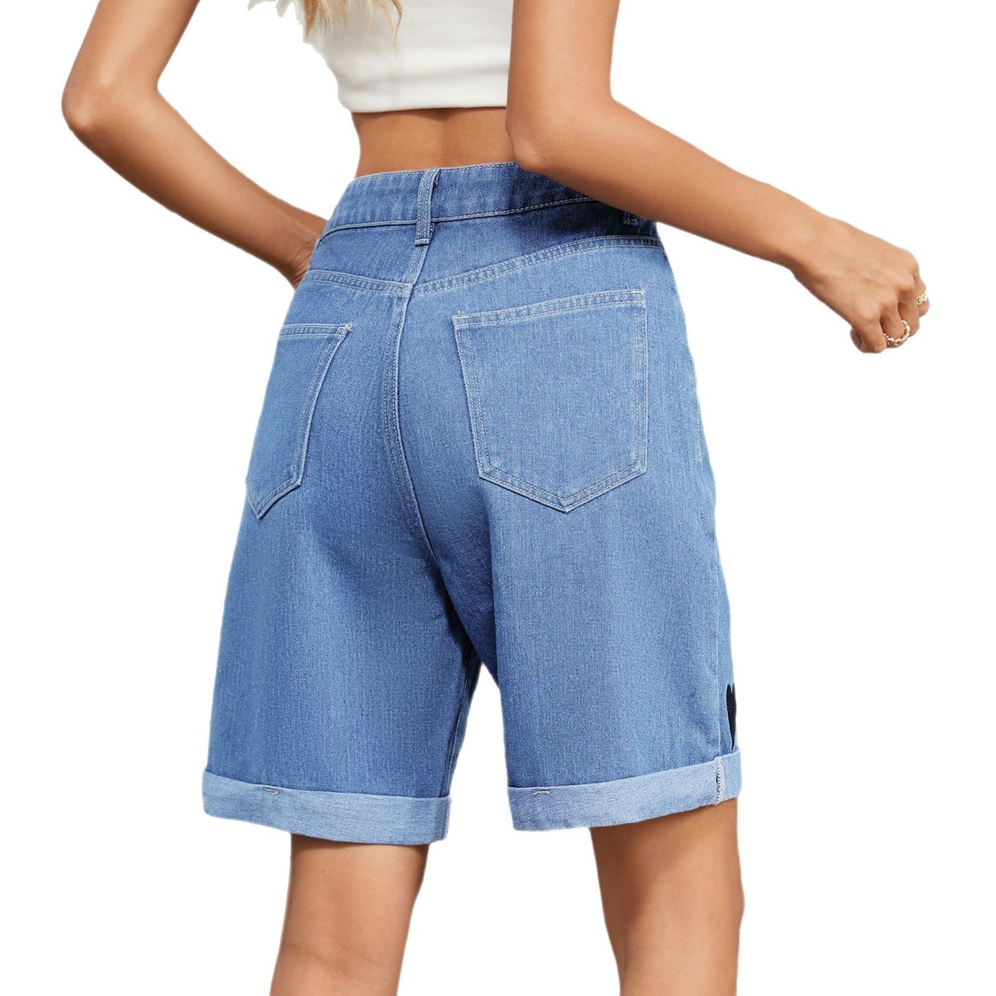 Women's Ripped Curling Five-point Denim Shorts Pants