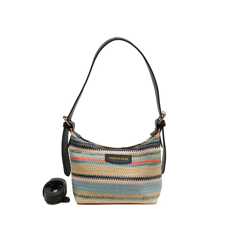 Fashion Color Contrast Woven Simple Shoulder Bag