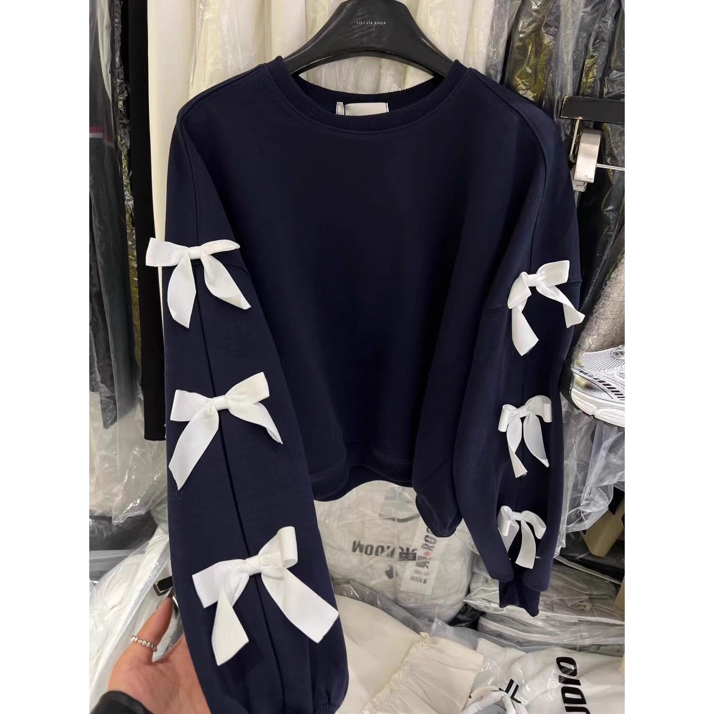 Ladies Bow Round Neck Long-sleeved Shirt Sweater