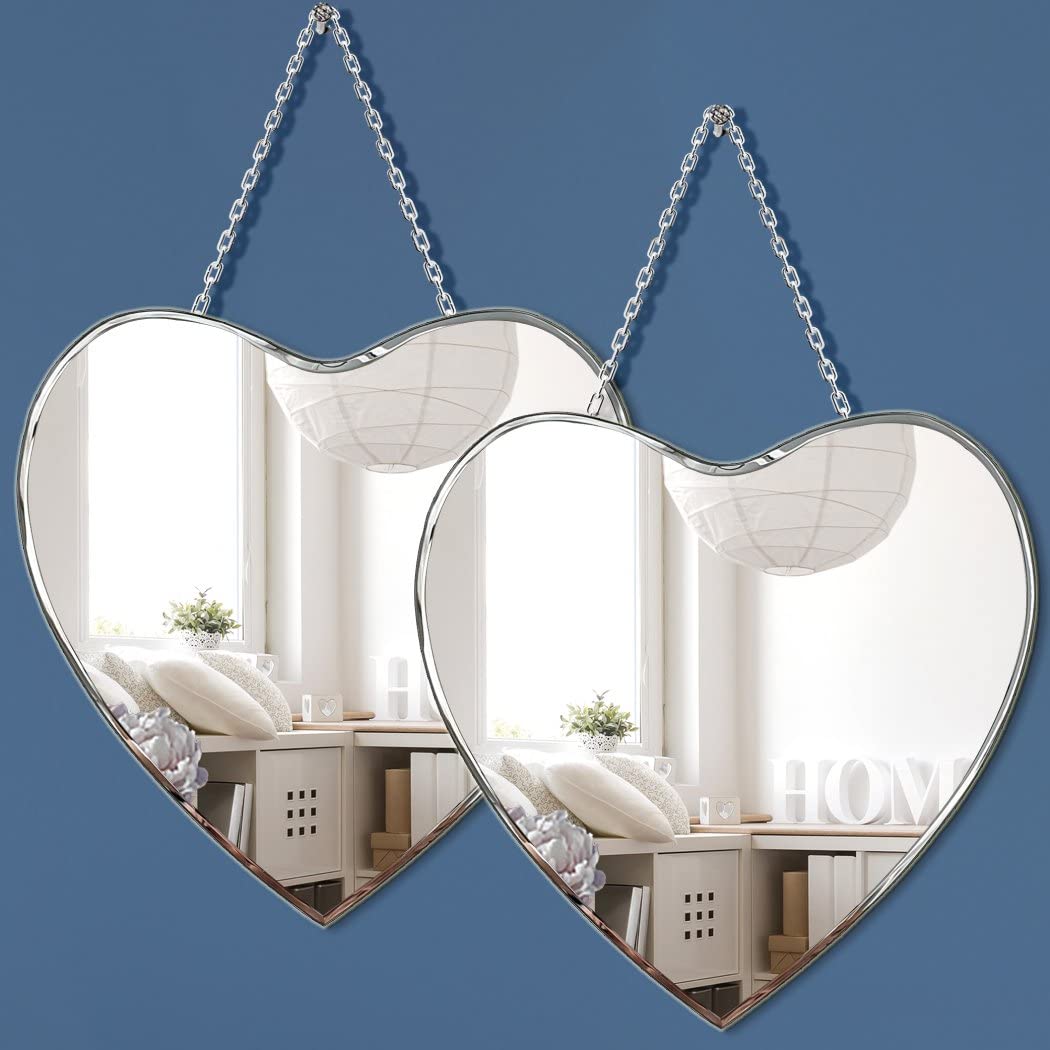 Heart Shaped Mirror with Iron Chain for Wall Decor 12x12 inch