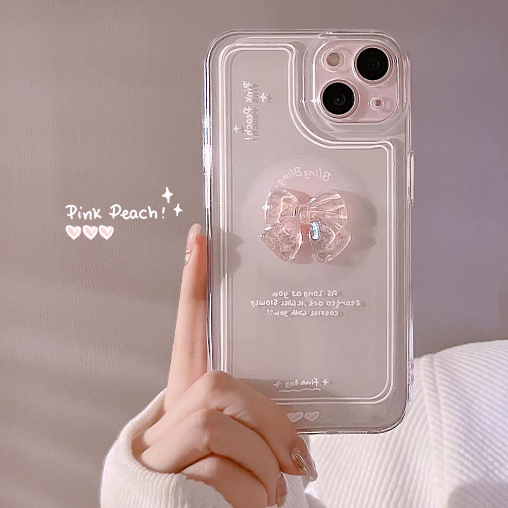 Cute 3D Pink Bowknot Slim Clear Aesthetic Design Protection Phone Cases Cover Compatible for iPhone 13