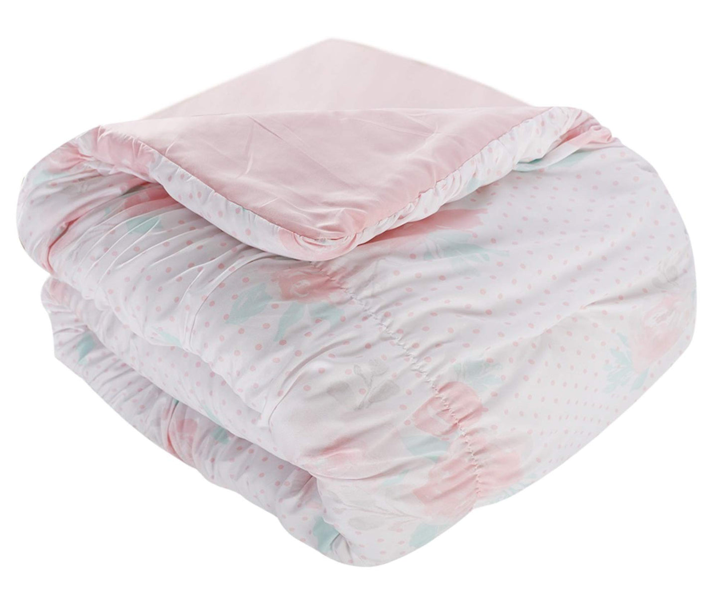 Pretty Floral 4-Piece Comforter set with Smocking and Ruffled texture, Girls, Teen bedding, Shabby Chic, White/Pink/Aqua