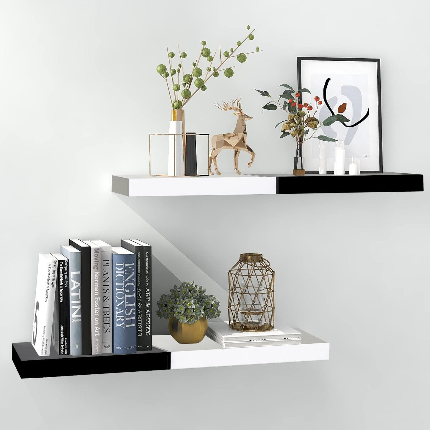 Color-Blocked Floating Shelves – Set of 2 Wall-Mounted Shelves for Bedroom & Living Room Storage 36"