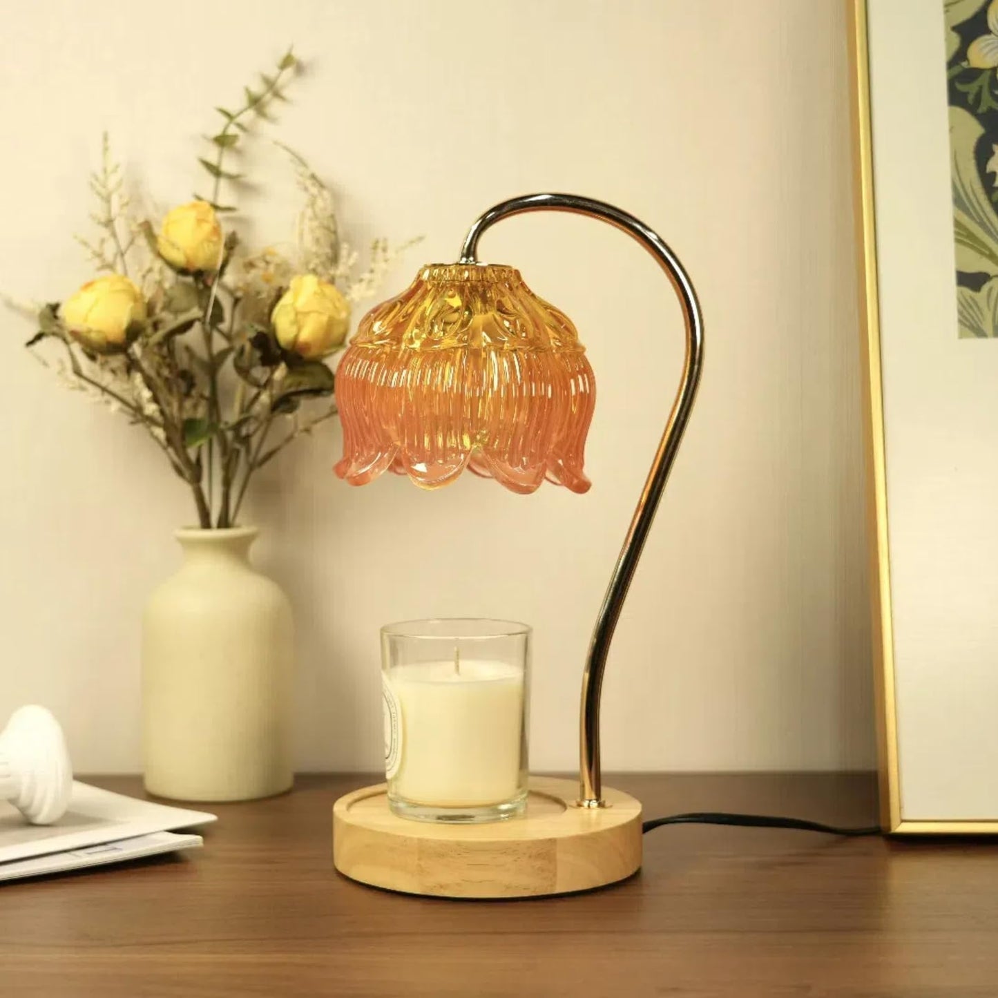 Dimmable Flower Candle Warmer Lamp with Timer & 4Bulbs