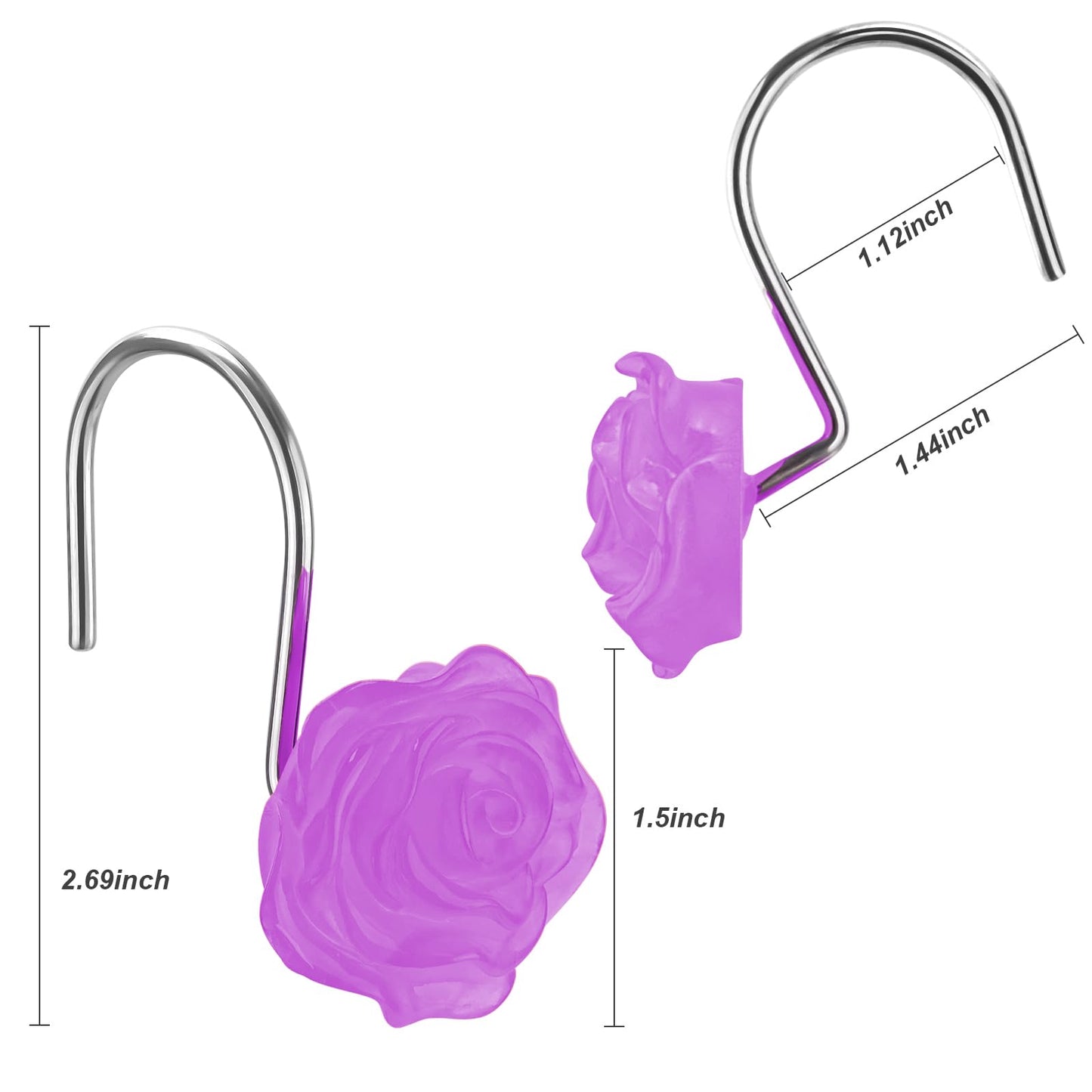 Pretty Floral Themed Cute Flower Shower Curtain Hooks - Glow in The Dark Elegant Bathroom Decor