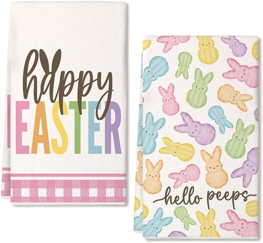 Pink Bunny Easter Kitchen Towels Set of 2