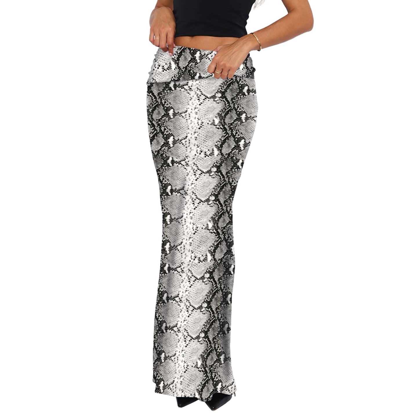 Foldover Bodycon Maxi Skirts High Waist Floral Leopard Cheetah Print Sexy Long Y2k Skirt