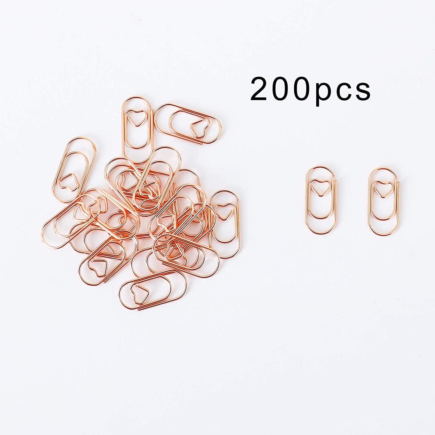 Set of Small Rose Gold Heart-Shaped Paper Clips with Tinplate Holder 200-Piece