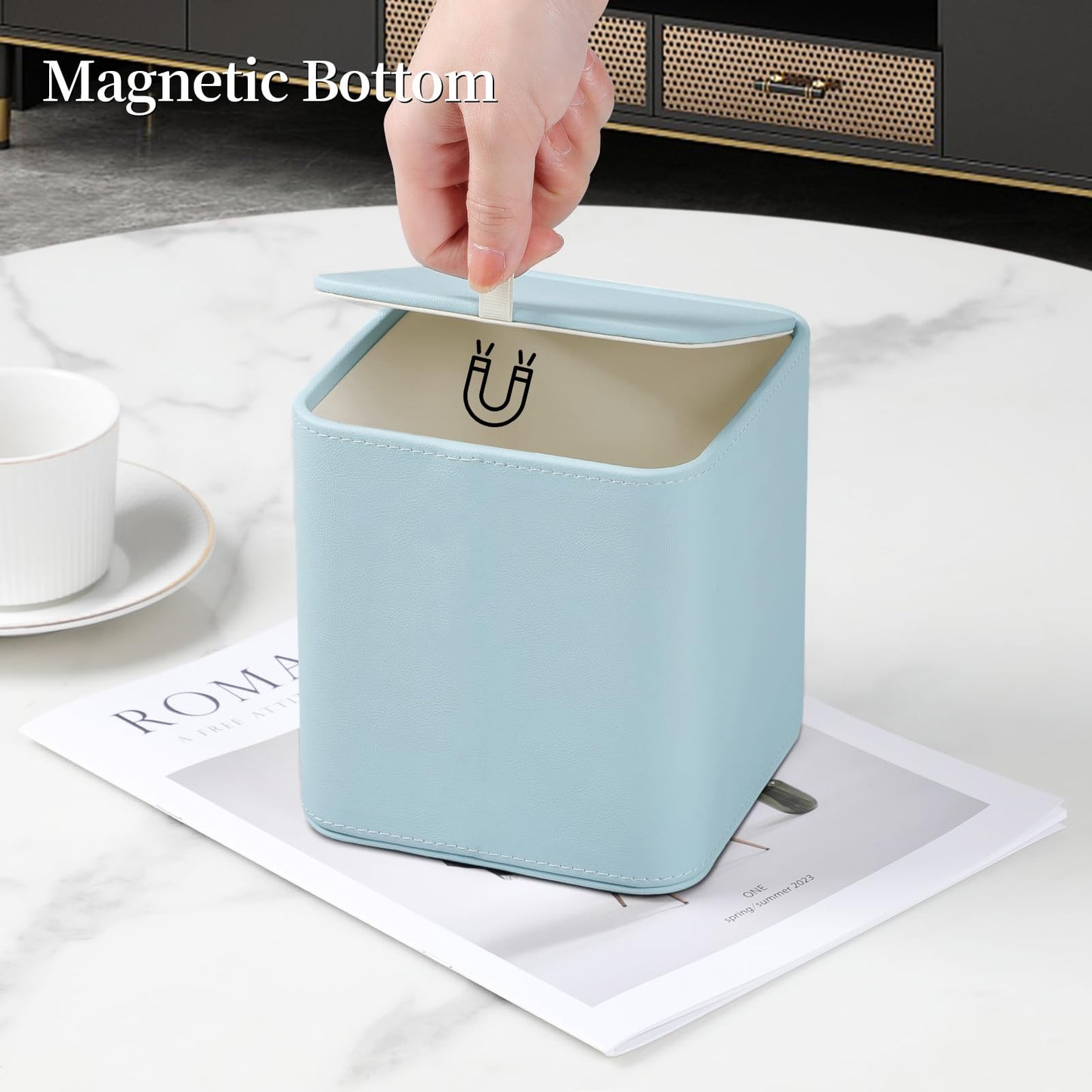 Square Tissue Box Cover with Magnetic Closure - PU Leather