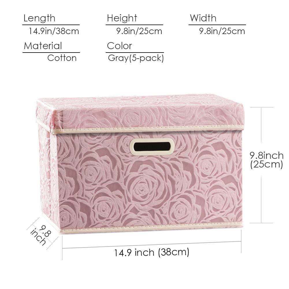 Larger Collapsible Storage Bin with Lid Fabric Decorative Storage Box Cube Organizer Container Baskes with Handles Divider for Bedroom Closet Living Room Pink 17.7x11.8x11.8 Inch