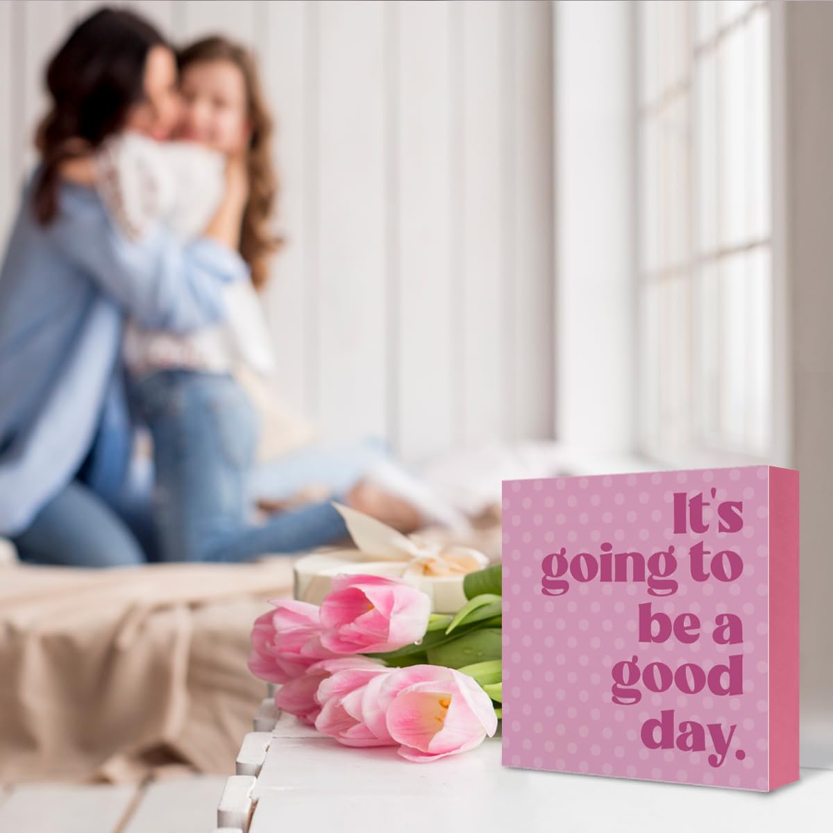 Pink Trend Wooden Block Sign Decor