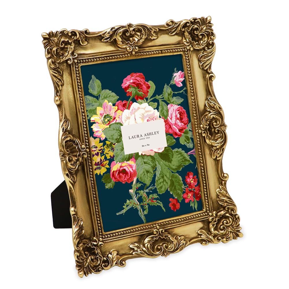 Laura Ashley 2x3 Ornate Resin Picture Frame – Handcrafted Floral Design with Easel for Tabletop and Wall Display