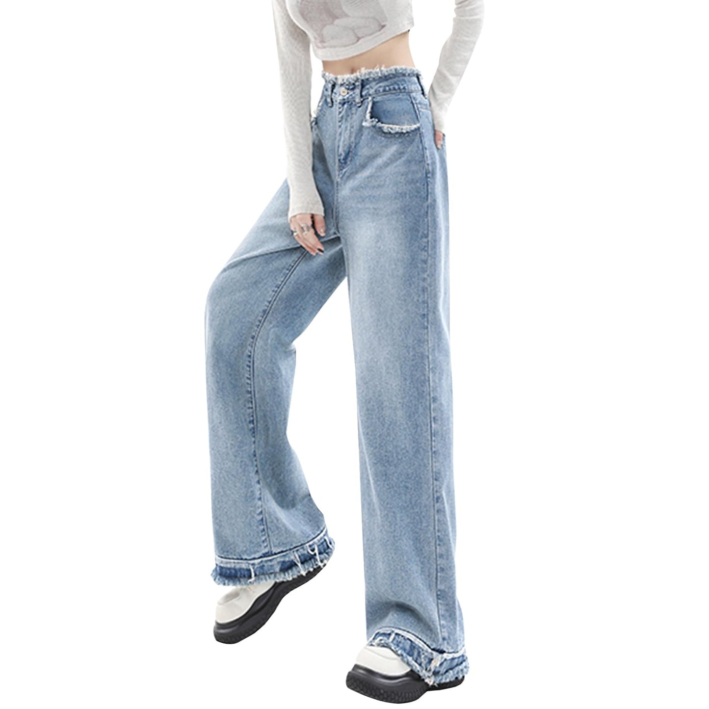 Y2K High-Waisted Baggy Jeans – Stretch Wide-Leg Denim