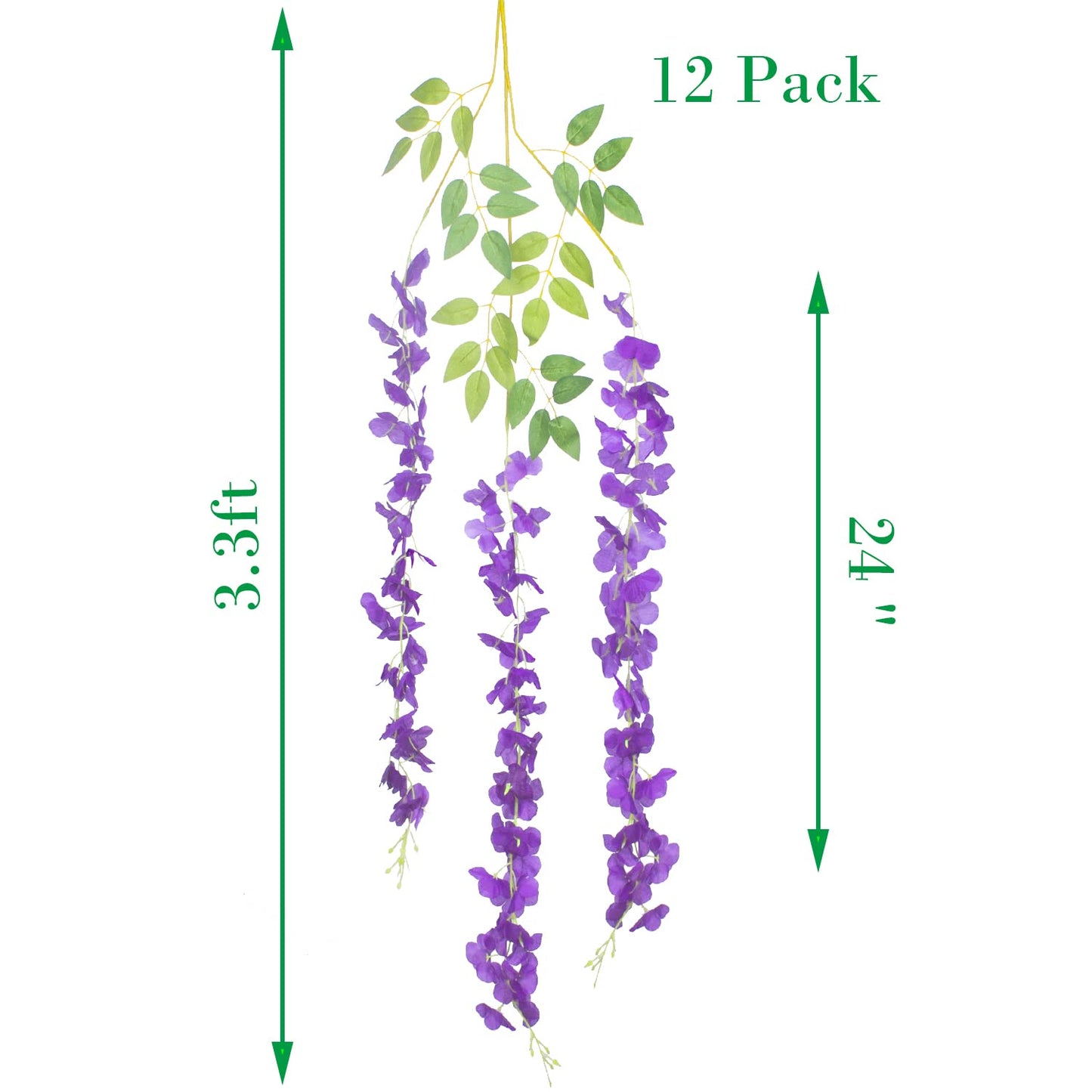 Hanging Artificial Flowers Silk Wisteria Vine Ratta Flower, 12 Pack