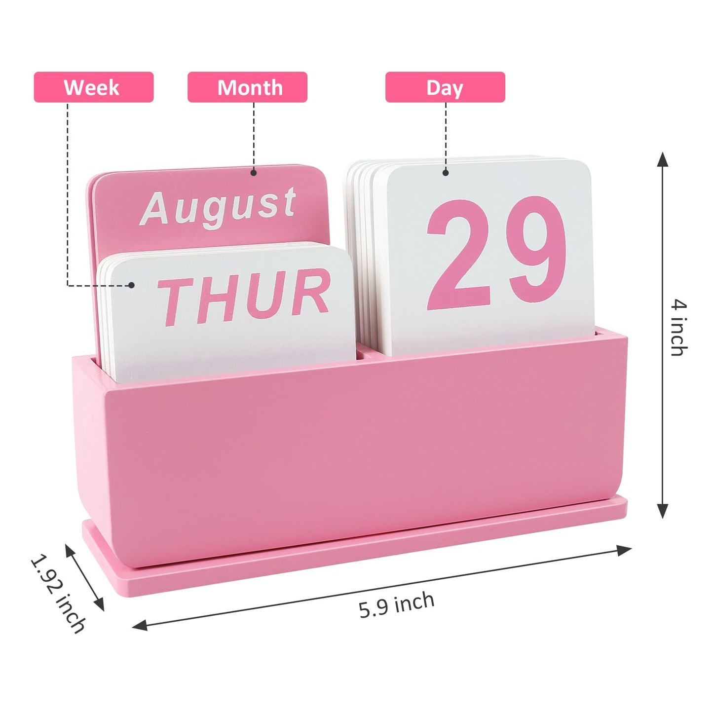 Wooden Block Perpetual Calendar for Desk, Daily Desktop Standing Flip Calendar with Large Display