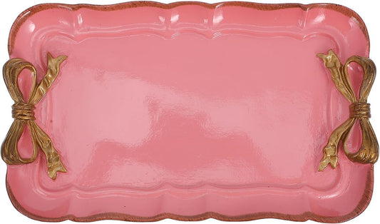 Vintage Pink Bow-Knot Resin Tray – Decorative Storage Dish