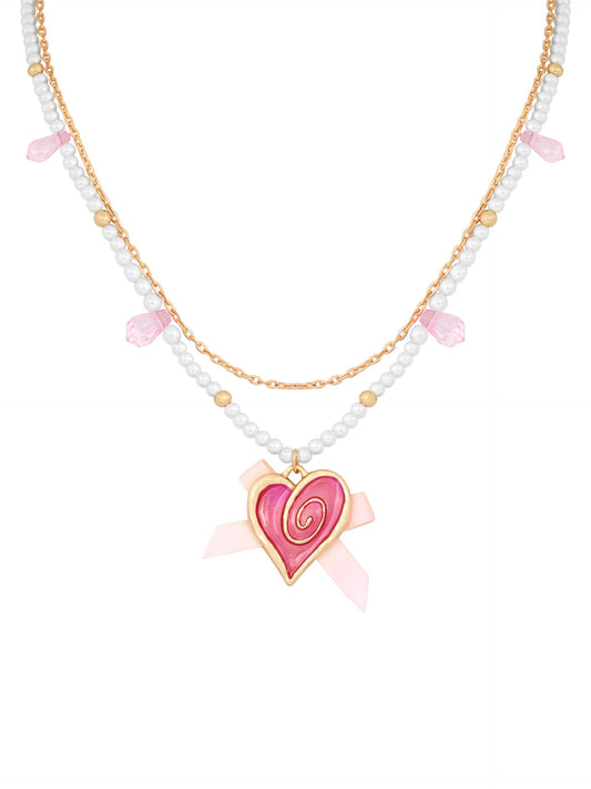 Y2K Kawaii Coquette Pink Bow Cutecore Aesthetic Beaded Choker Necklace