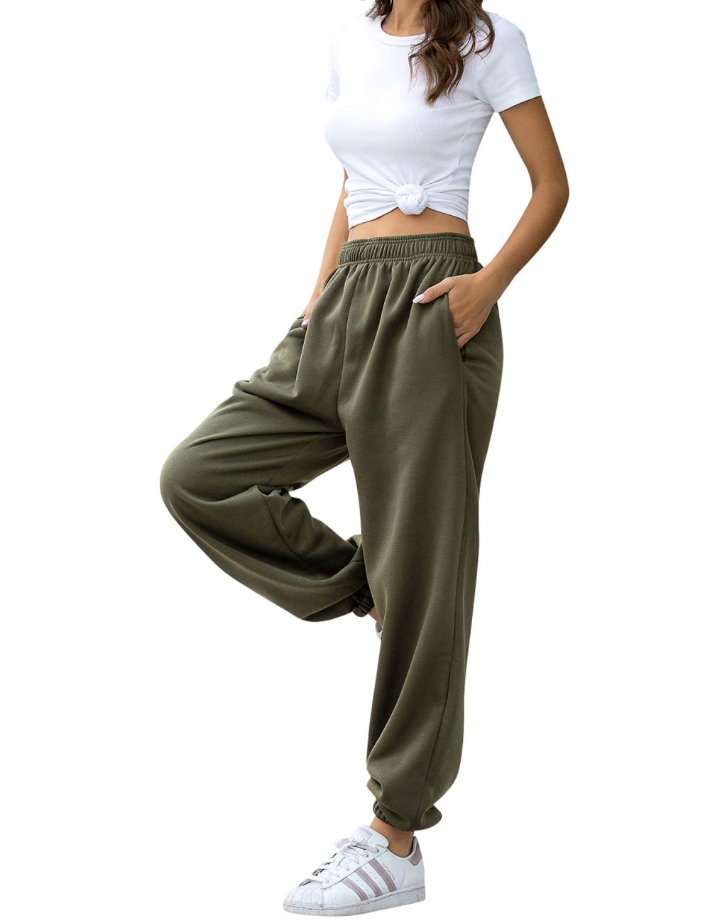 Women's High Waisted Sweatpants Workout Active Joggers Pants Baggy Lounge Bottoms