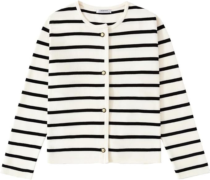 Women's Striped Cardigan Sweater Fashion Long Sleeve Button