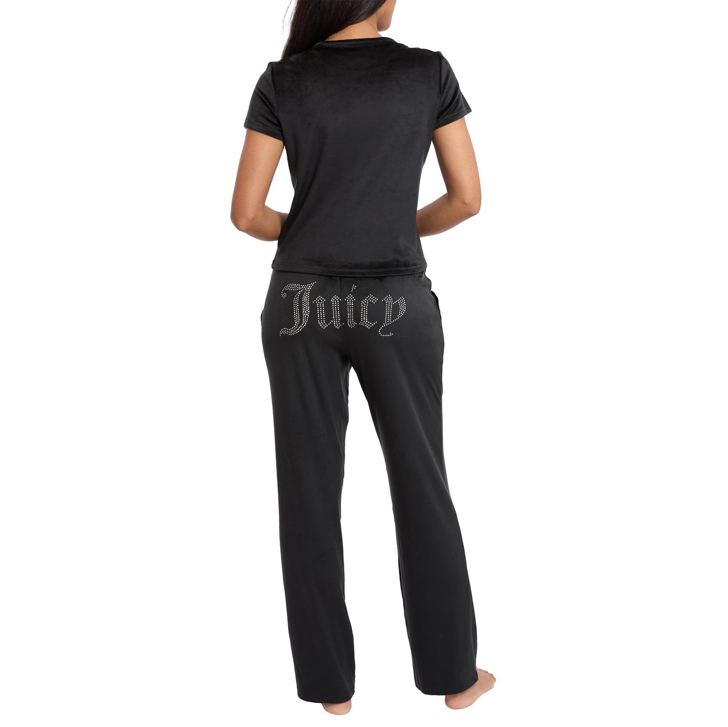 Juicy Couture Women's 2-Piece Velvet Fleece Lounge Sleepwear Set – Short Sleeve Shirt and Pants