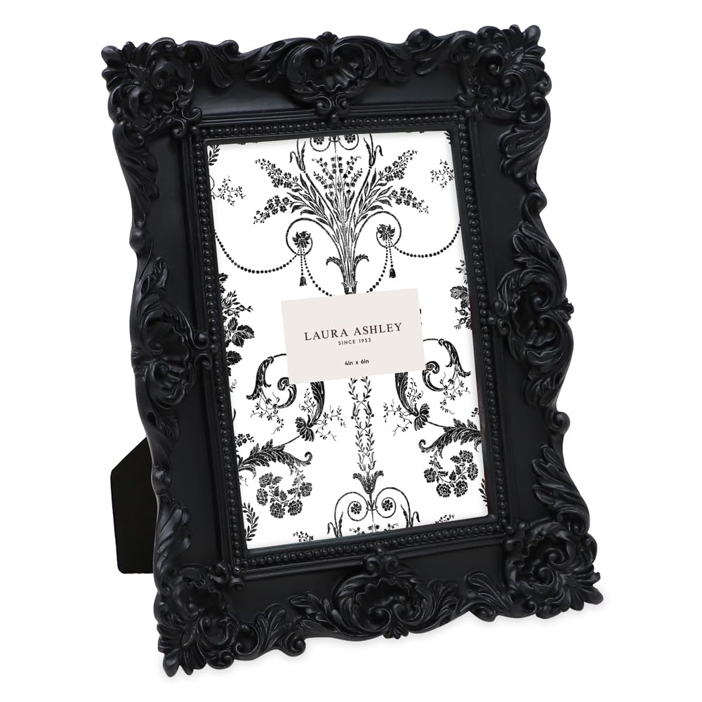 Laura Ashley 2x3 Ornate Resin Picture Frame – Handcrafted Floral Design with Easel for Tabletop and Wall Display