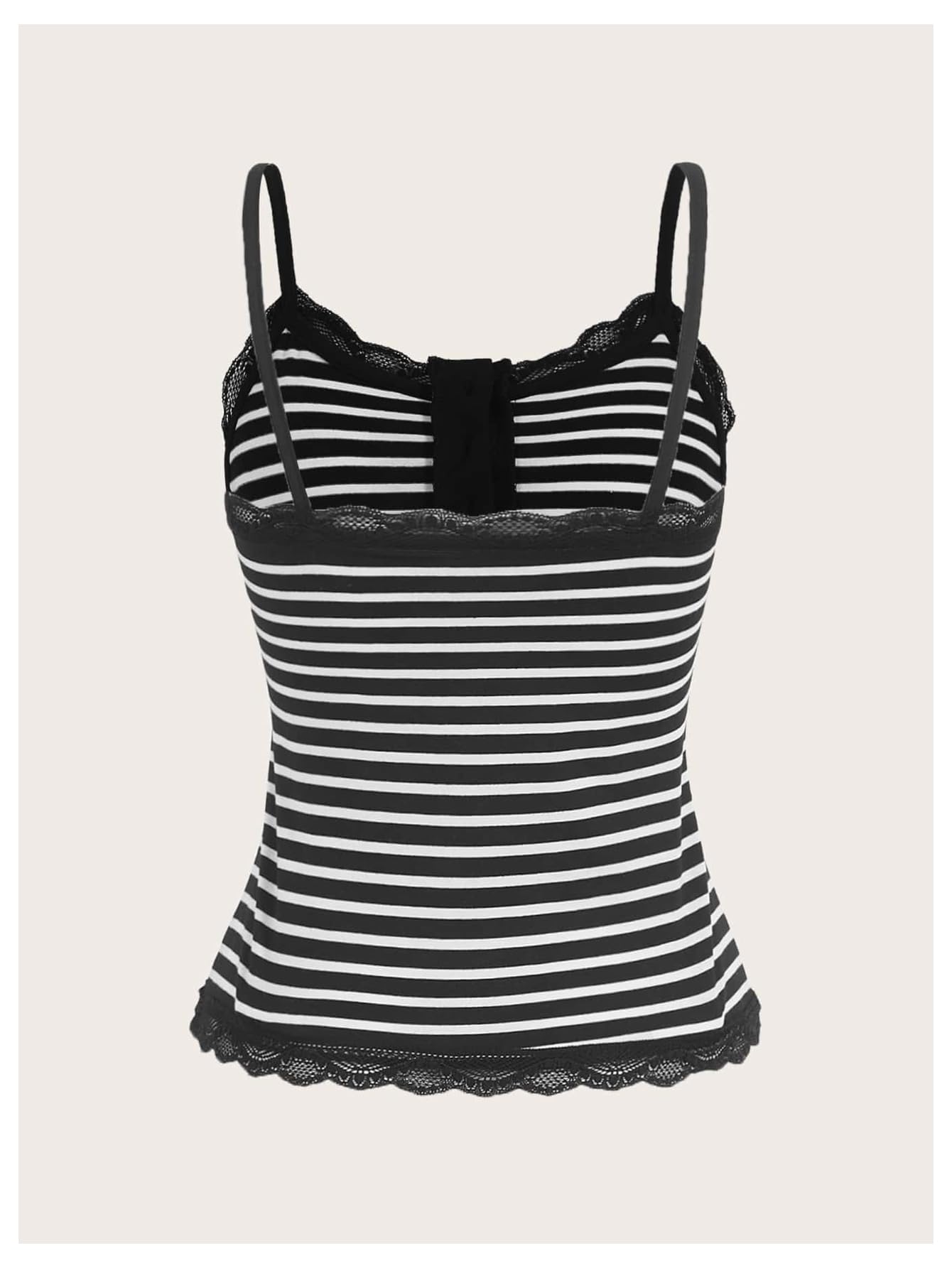 Striped Lace Trim Cami Crop Top Button Front Spaghetti Strap Y2k Tops