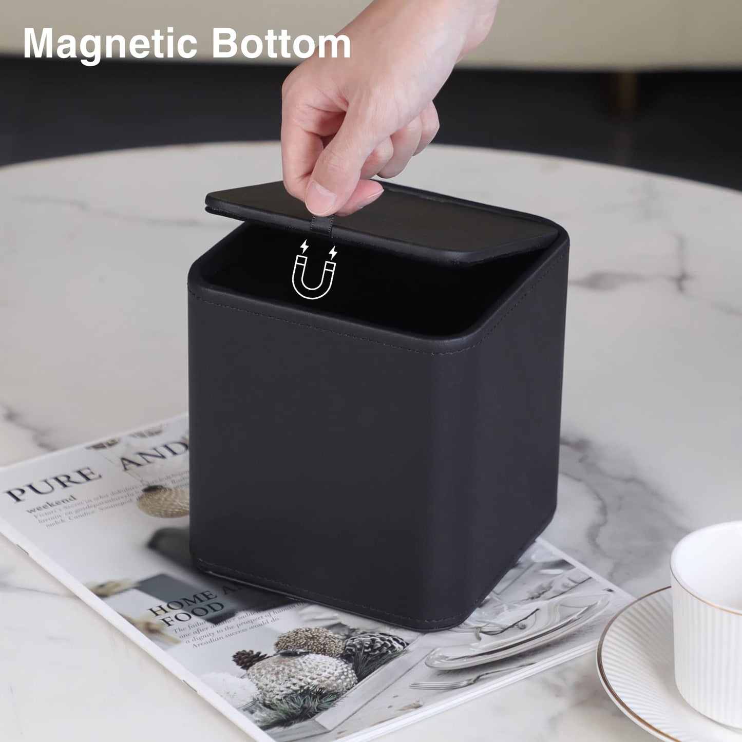 Square Tissue Box Cover with Magnetic Closure - PU Leather