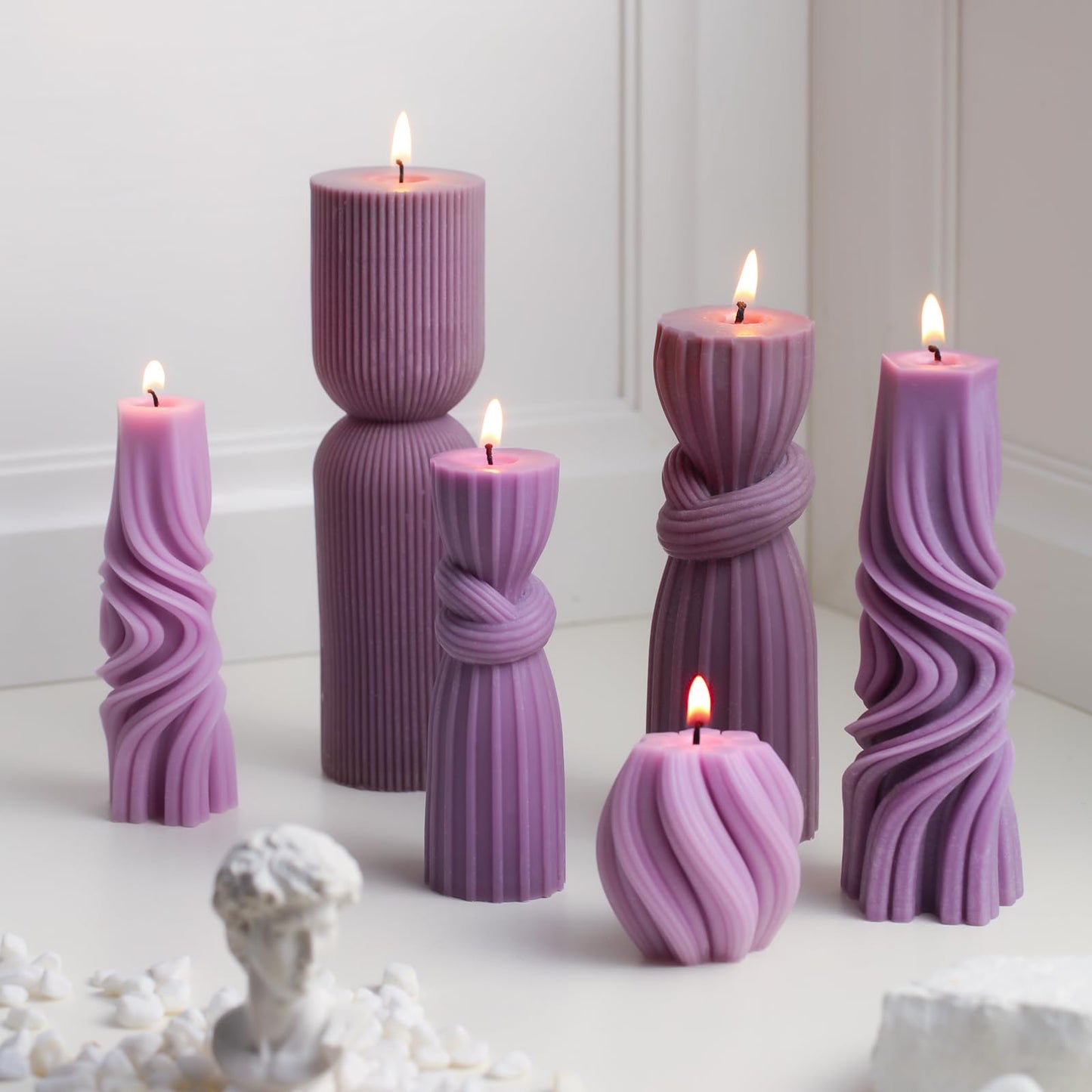 Modern Pillar Candles Ribbed Decorative Candle - Scented Ribbed Decor for Home