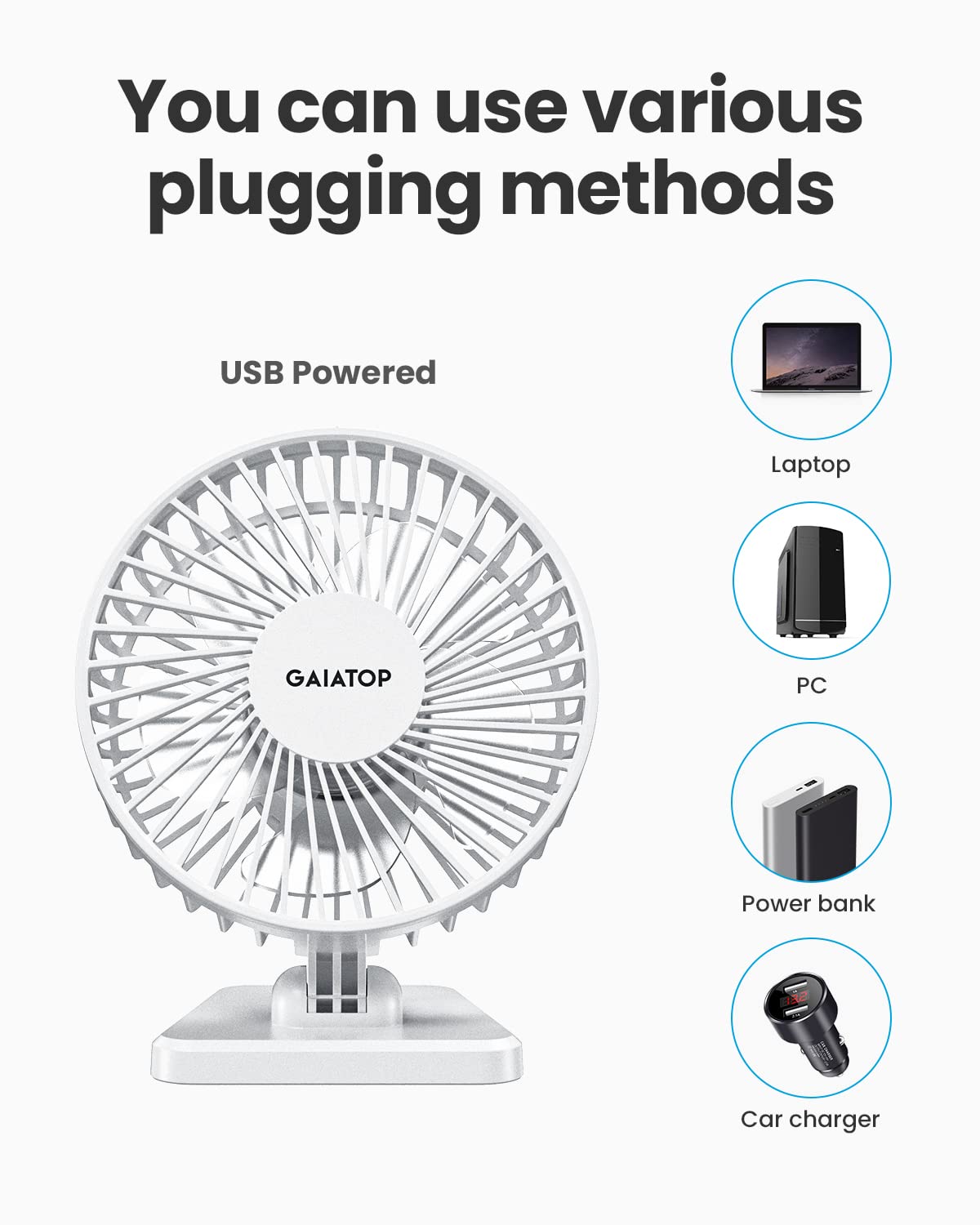 SmallPersonal Portable Quiet 3 Speeds, USB Desk Fan - Adjustment Mini Table Desktop